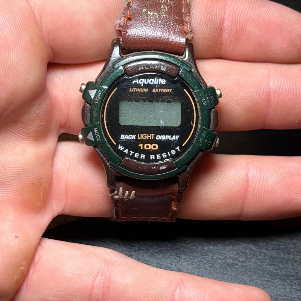 Aqualite digital watch with brown leather strap youth size